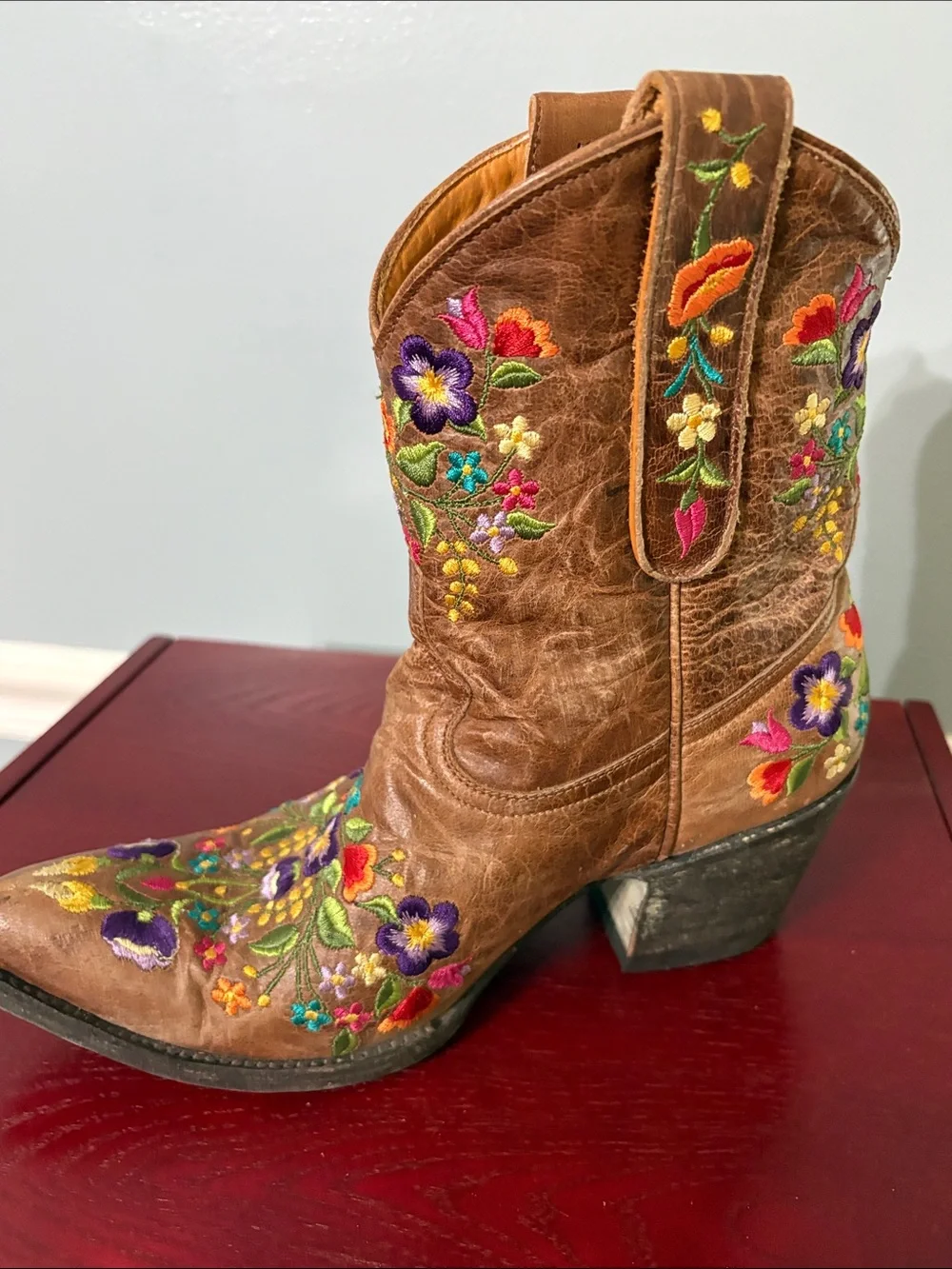 Old Gringo Brown Leather Ankle Boots with Colorful Floral Embroidery - Picture 7 of 11